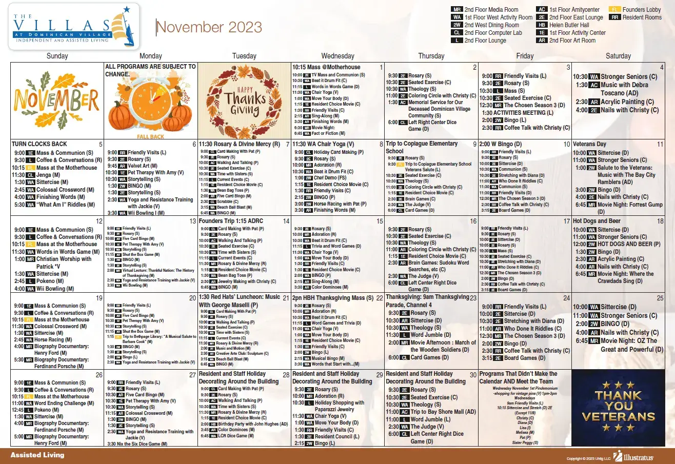 Assisted Living Calendar for November 2023