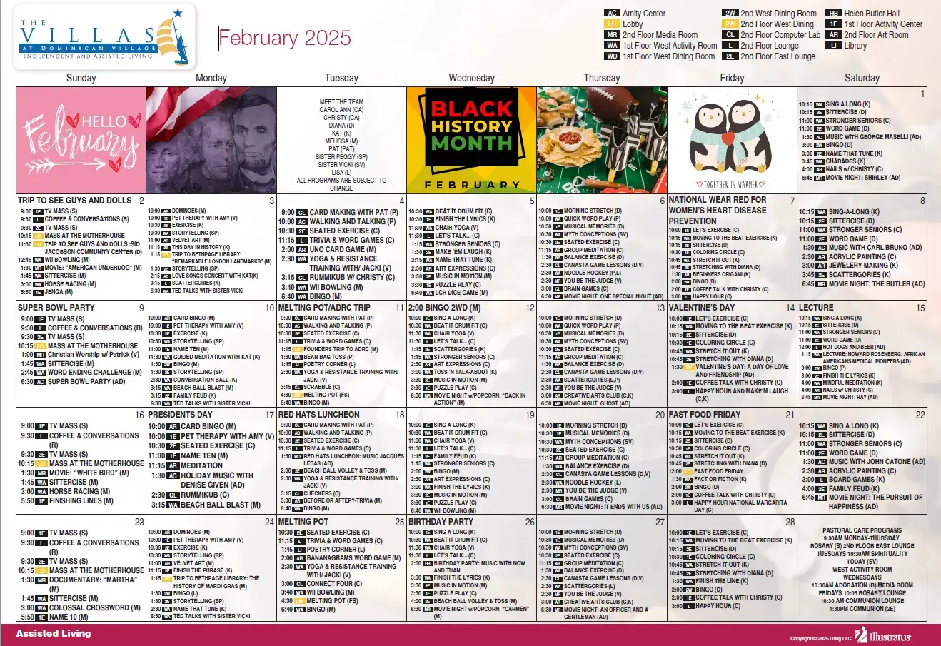 Assisted Living Calendar February 2025