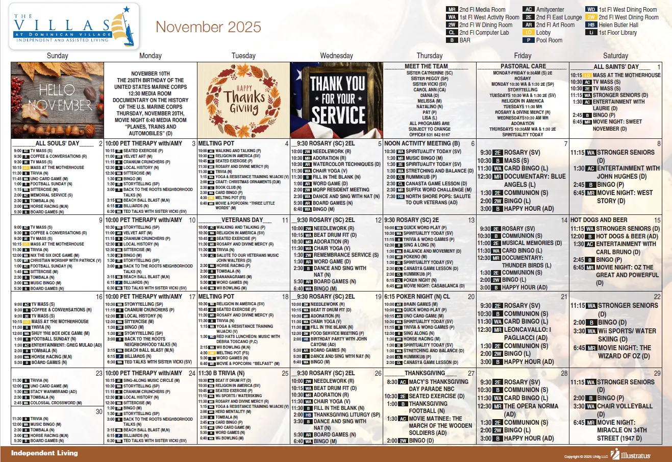 November 2025 independent living Calendar