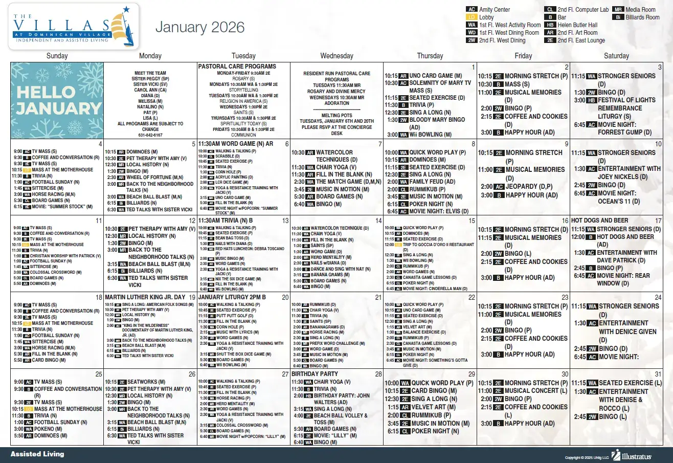 January 2026 Assisted Living Calendar
