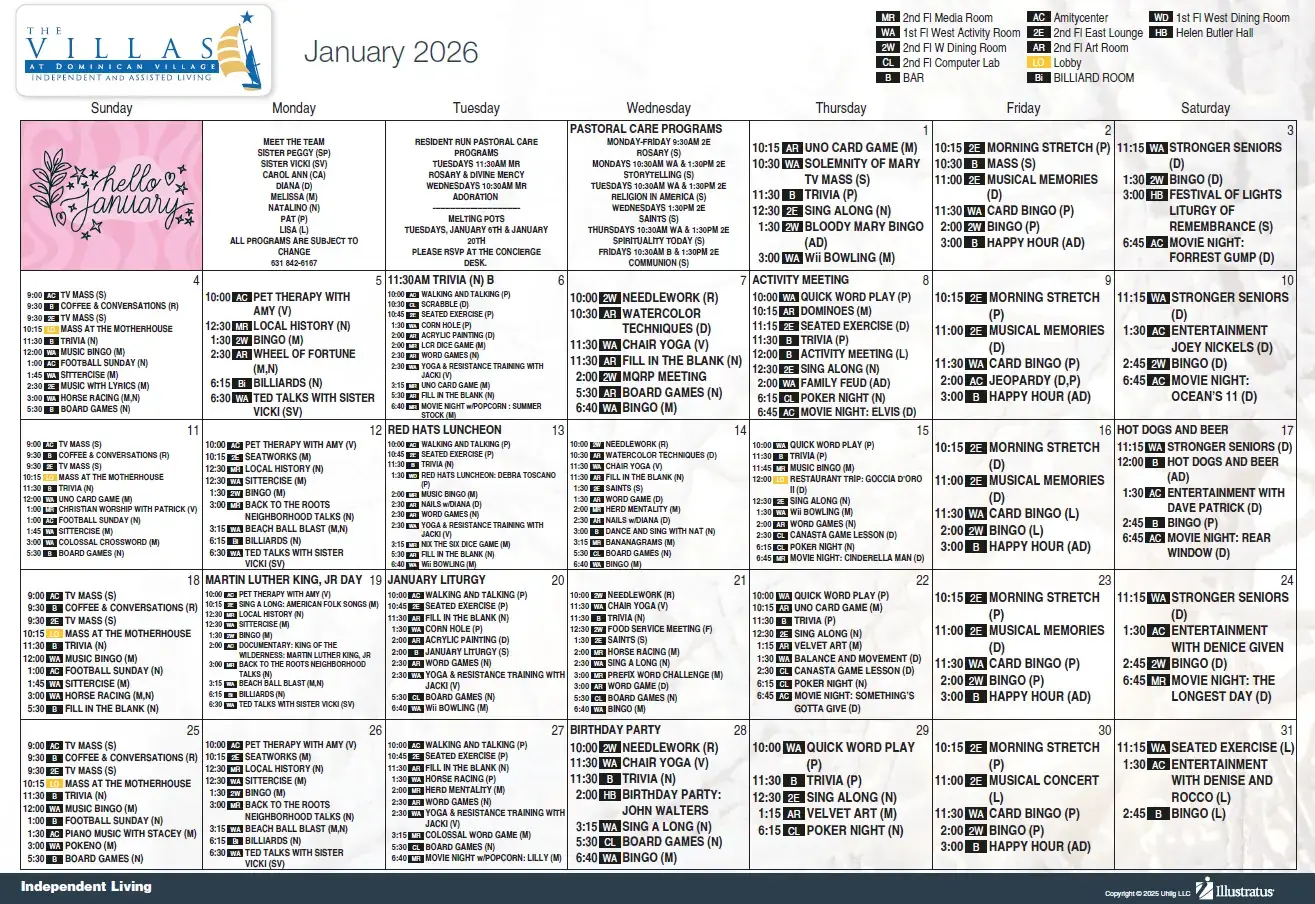 January 2026 Independent Living Calendar