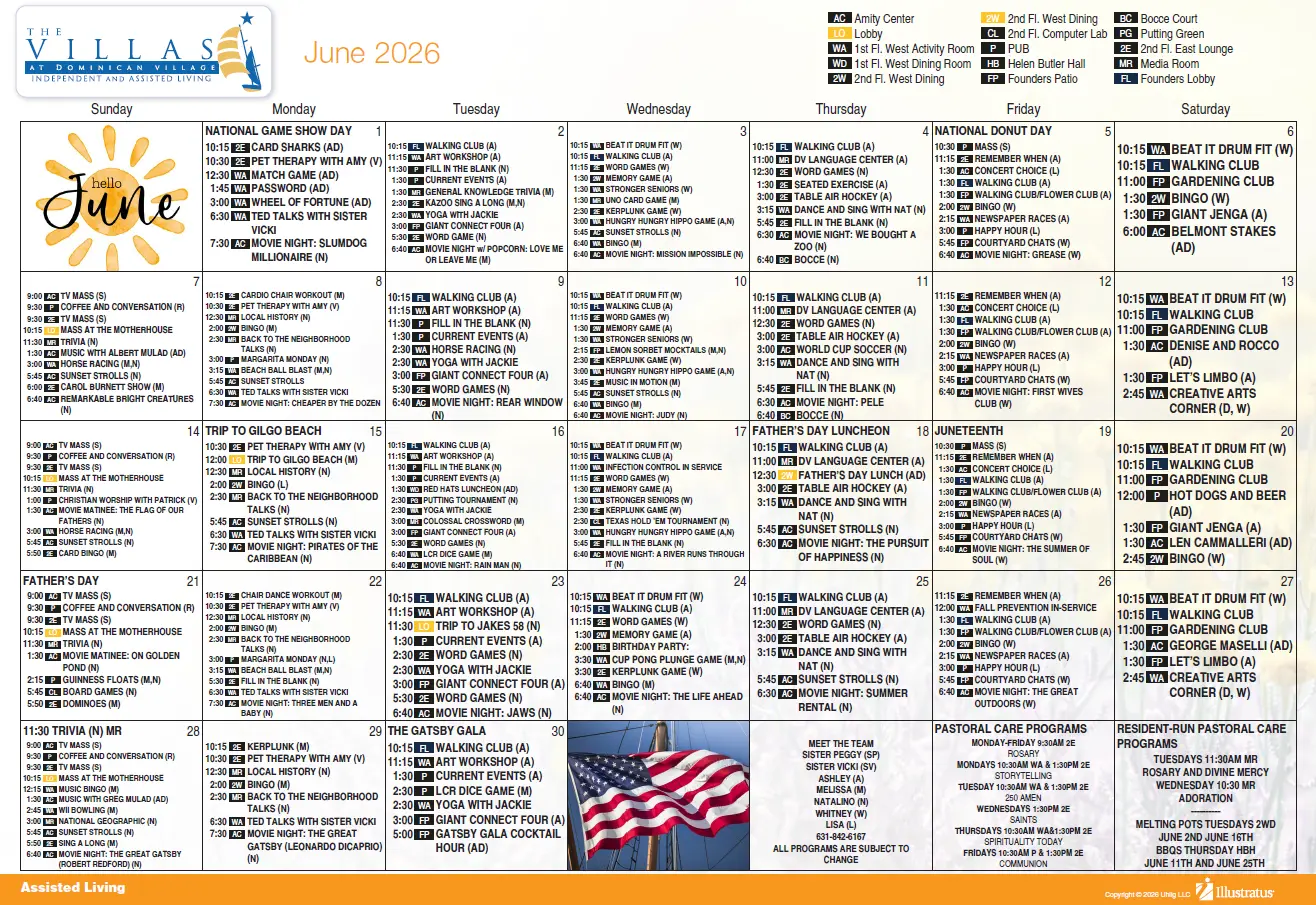 June 2026 assisted living calendar