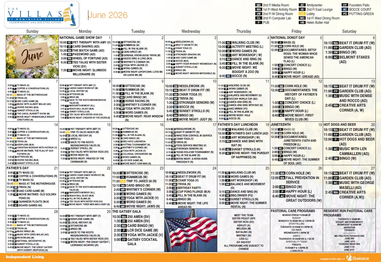 June 2026 independent living calendar