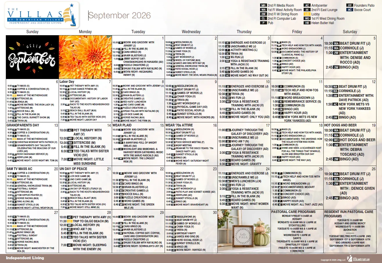 Independent Living Events & Activities calendar